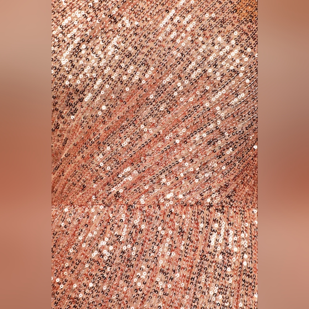 💘 Lulus Side of Glam Rose Gold Sequin One-Shoulder Tulip Mini Dress - Picture 5 of 9